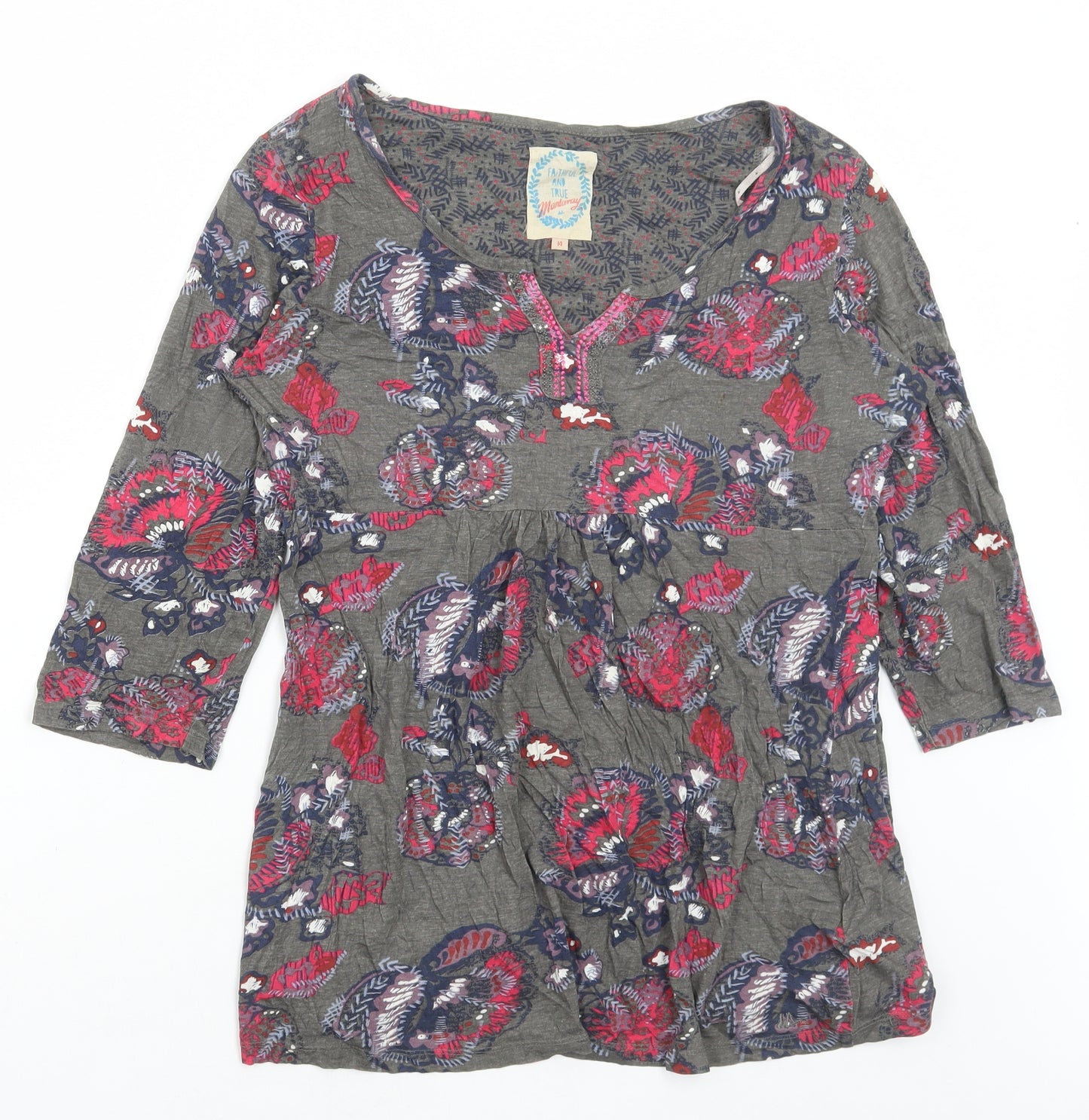 MANTARAY PRODUCTS Womens Multicoloured Floral Cotton Basic Blouse Size 14 V-Neck