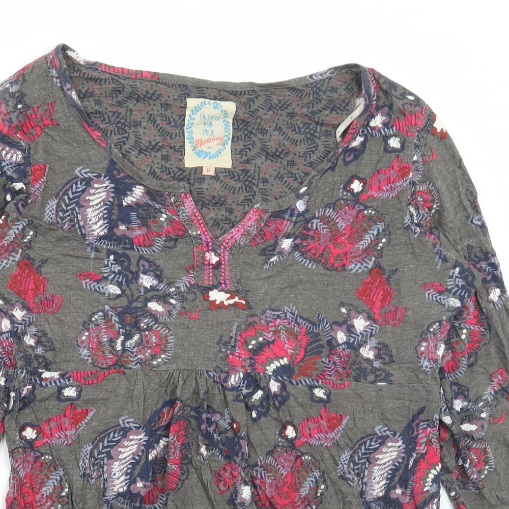 MANTARAY PRODUCTS Womens Multicoloured Floral Cotton Basic Blouse Size 14 V-Neck