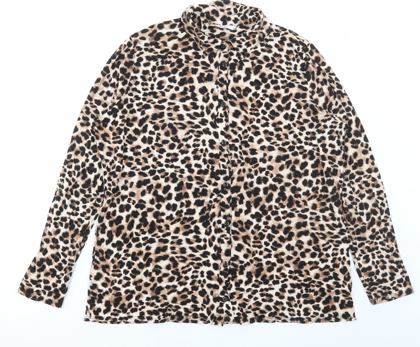 TU Womens Brown Animal Print Viscose Basic Button-Up Size 18 Collared - Leopard Print