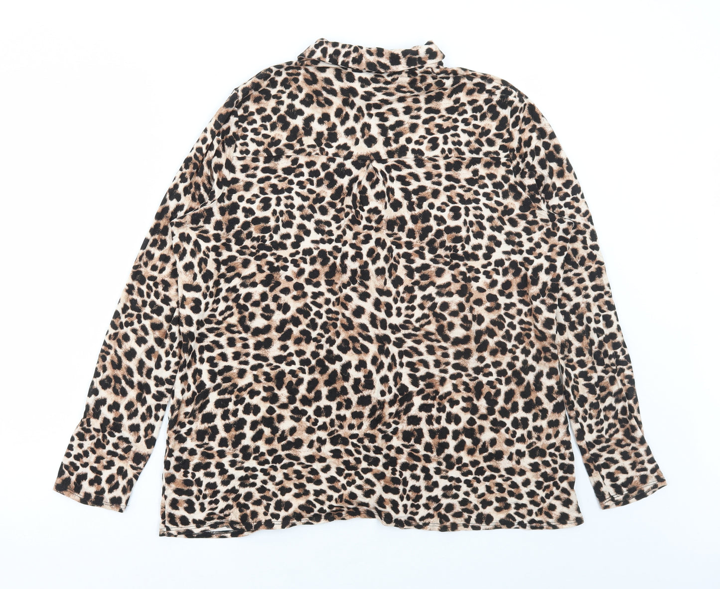 TU Womens Brown Animal Print Viscose Basic Button-Up Size 18 Collared - Leopard Print