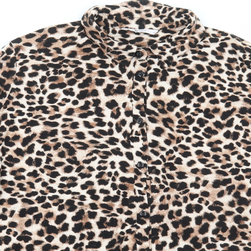 TU Womens Brown Animal Print Viscose Basic Button-Up Size 18 Collared - Leopard Print