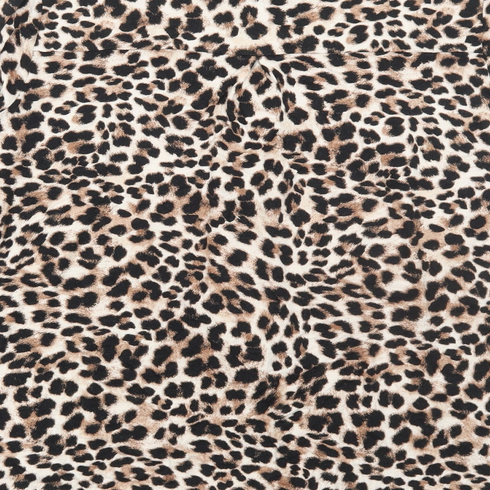 TU Womens Brown Animal Print Viscose Basic Button-Up Size 18 Collared - Leopard Print