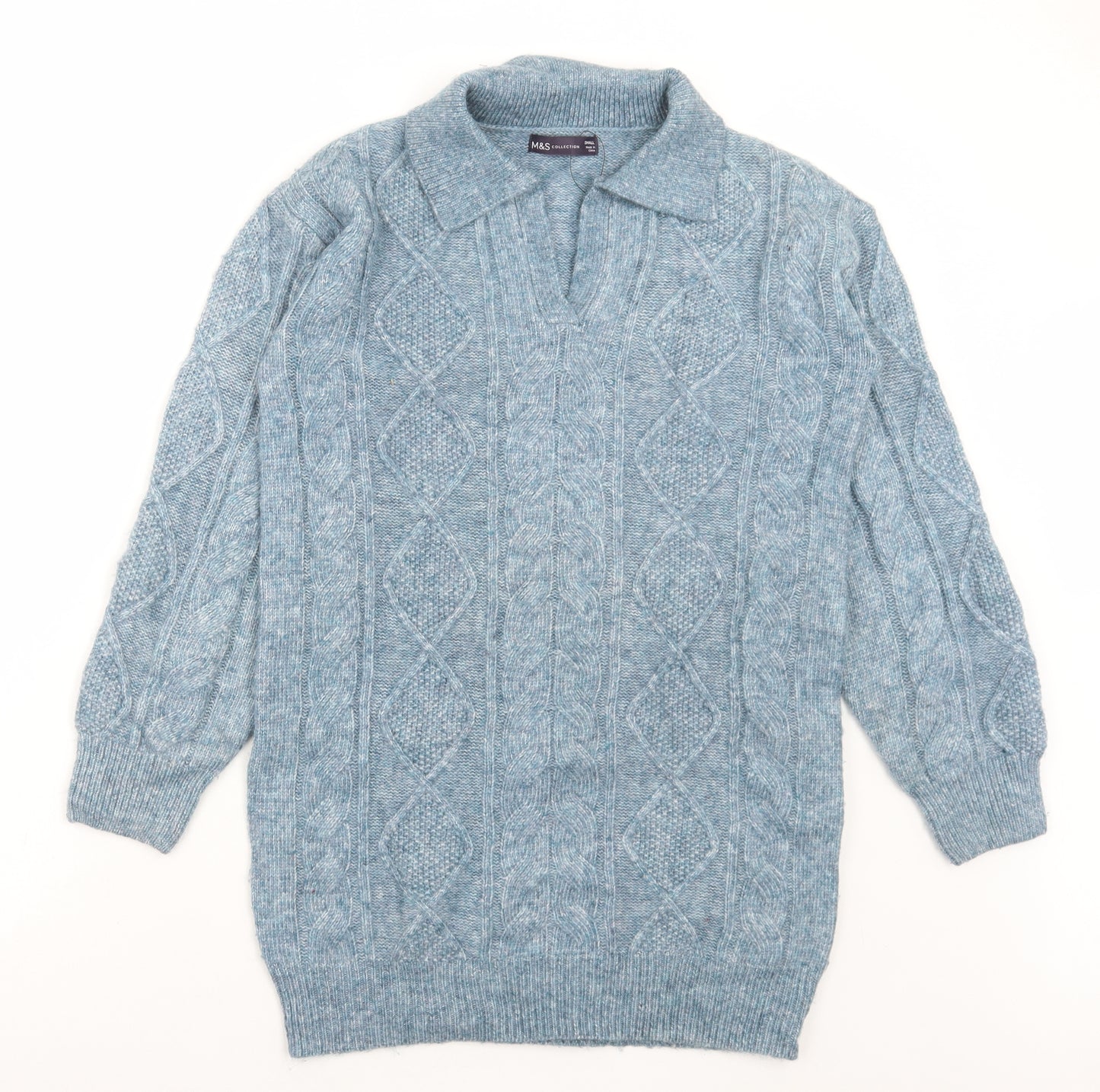 Marks and Spencer Womens Blue Collared Acrylic Pullover Jumper Size S