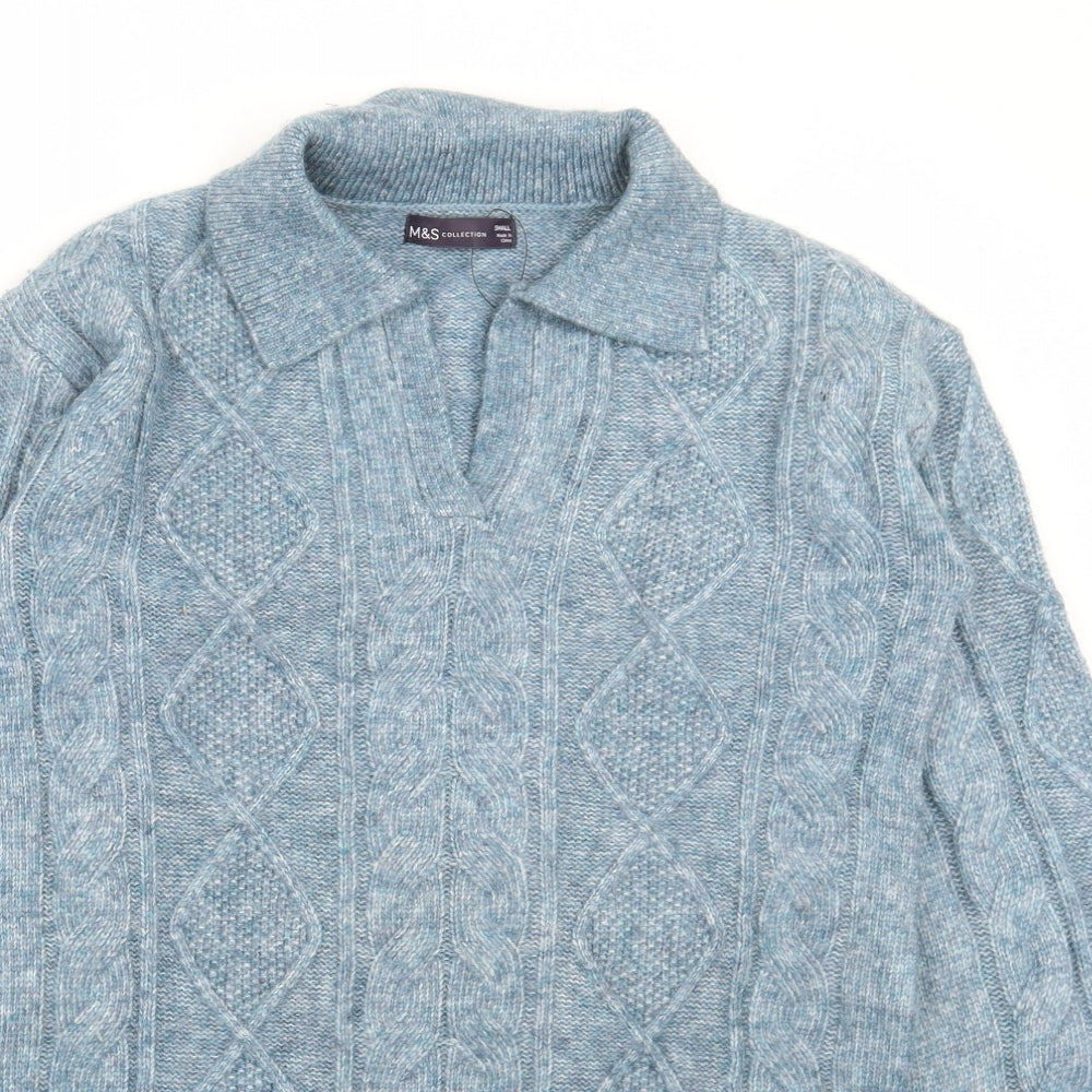 Marks and Spencer Womens Blue Collared Acrylic Pullover Jumper Size S