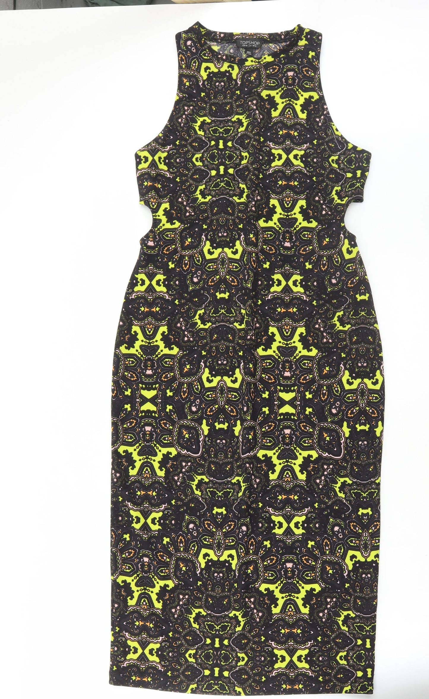 Topshop Womens Multicoloured Geometric Polyester Bodycon Size 12 Round Neck Pullover
