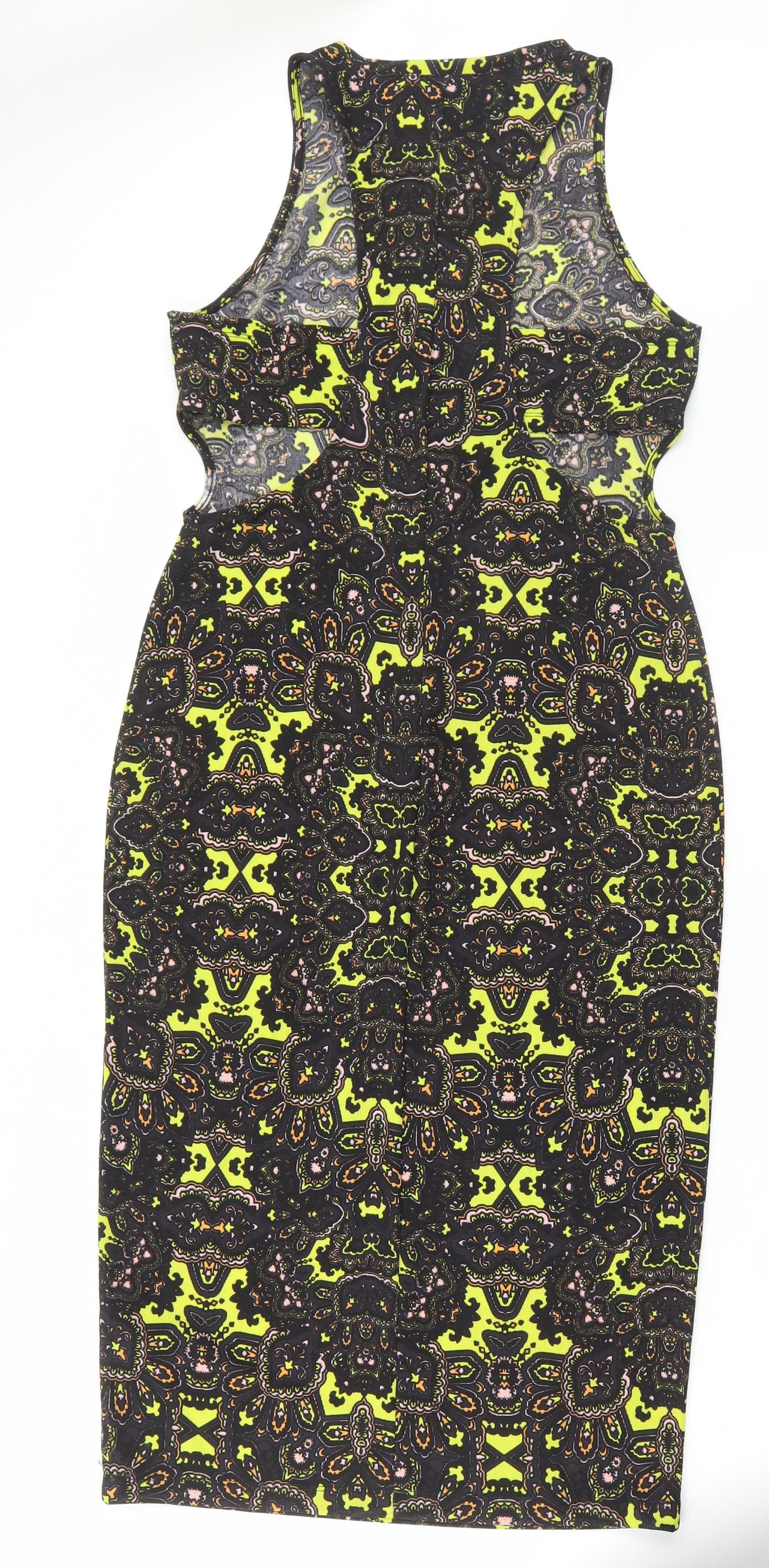Topshop Womens Multicoloured Geometric Polyester Bodycon Size 12 Round Neck Pullover