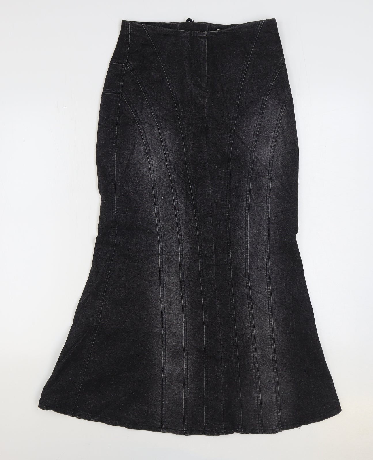 Look Womens Black Cotton Trumpet Skirt Size 10 Zip