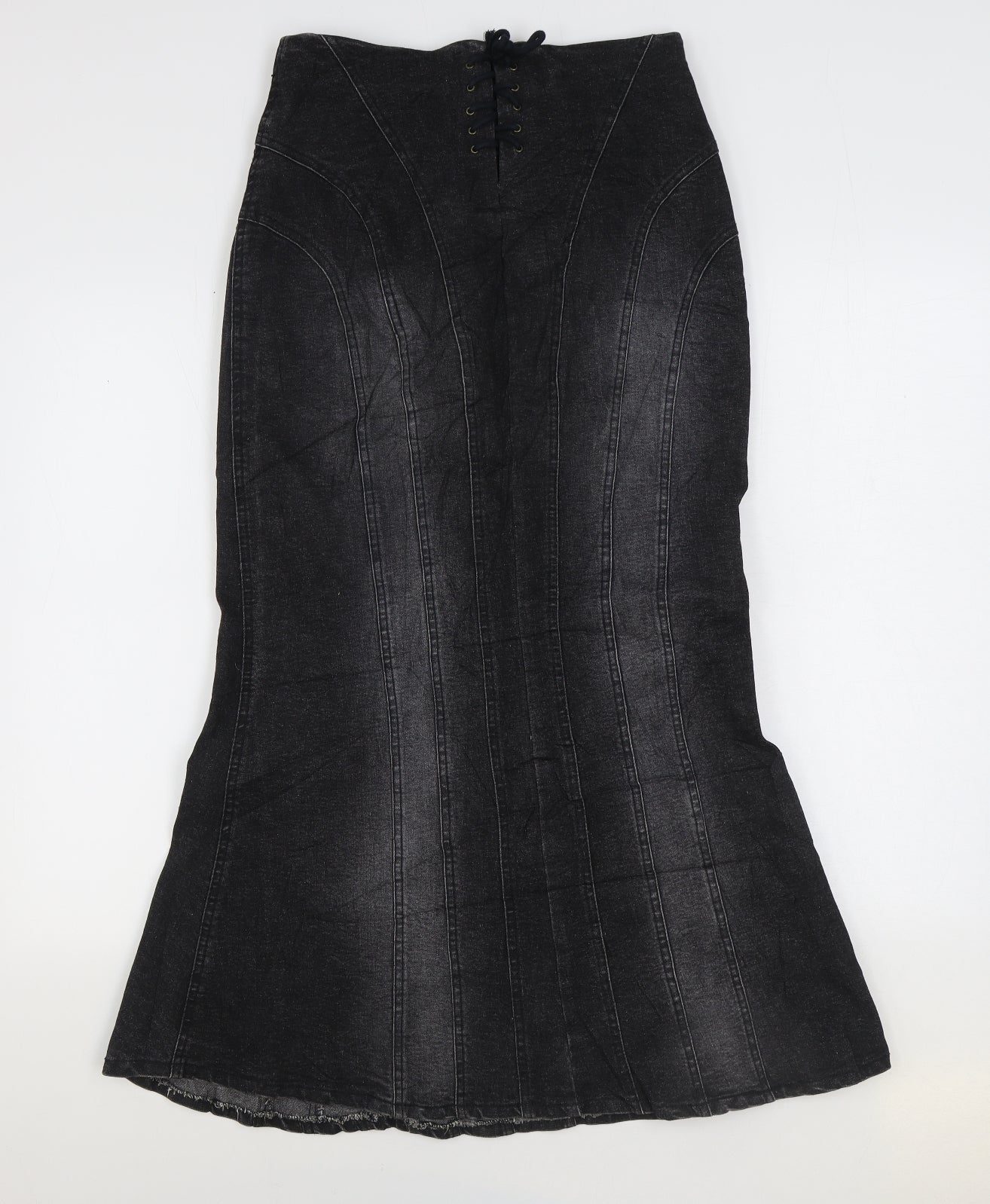Look Womens Black Cotton Trumpet Skirt Size 10 Zip