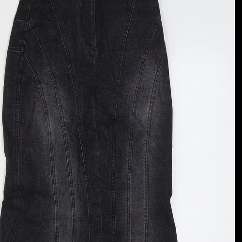 Look Womens Black Cotton Trumpet Skirt Size 10 Zip