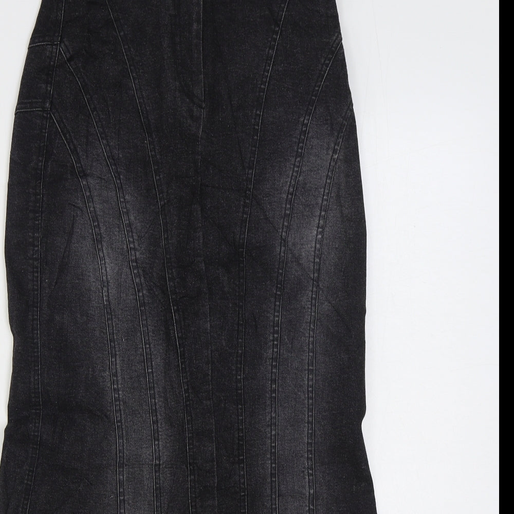 Look Womens Black Cotton Trumpet Skirt Size 10 Zip
