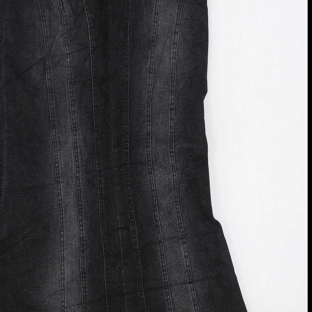 Look Womens Black Cotton Trumpet Skirt Size 10 Zip