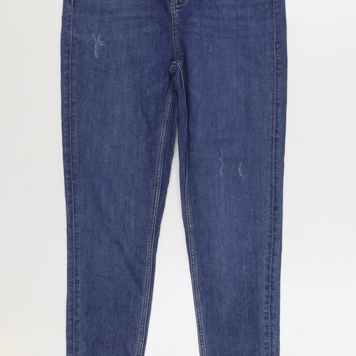 Marks and Spencer Womens Blue Cotton Skinny Jeans Size 10 L28 in Regular Zip