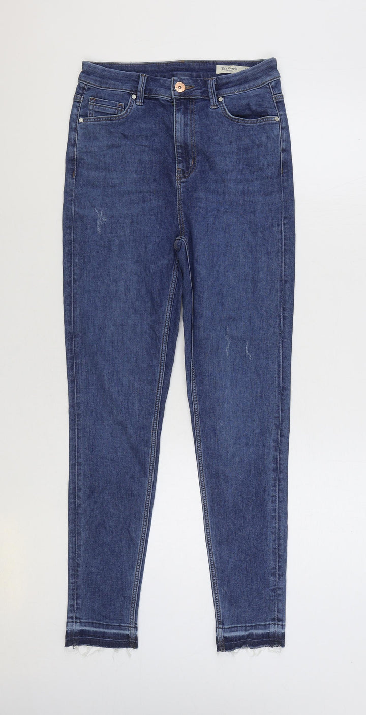 Marks and Spencer Womens Blue Cotton Skinny Jeans Size 10 L28 in Regular Zip