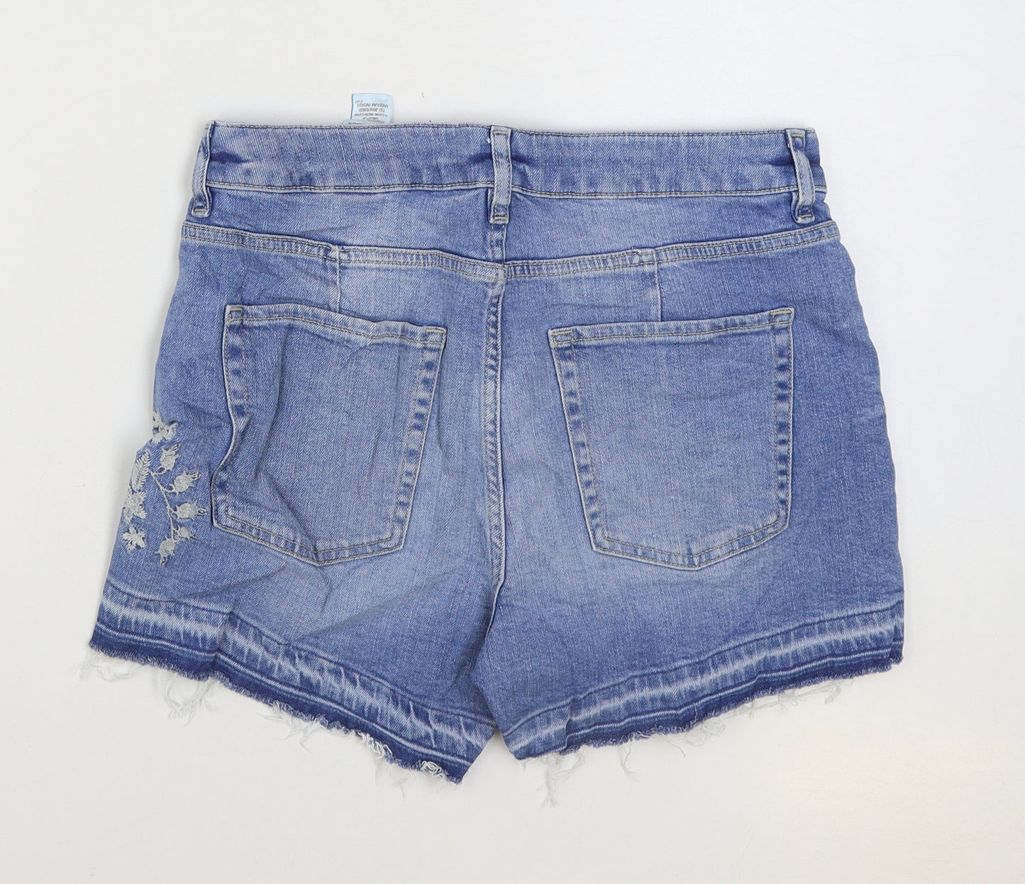 Marks and Spencer Womens Blue Floral Cotton Hot Pants Shorts Size 12 Regular Zip