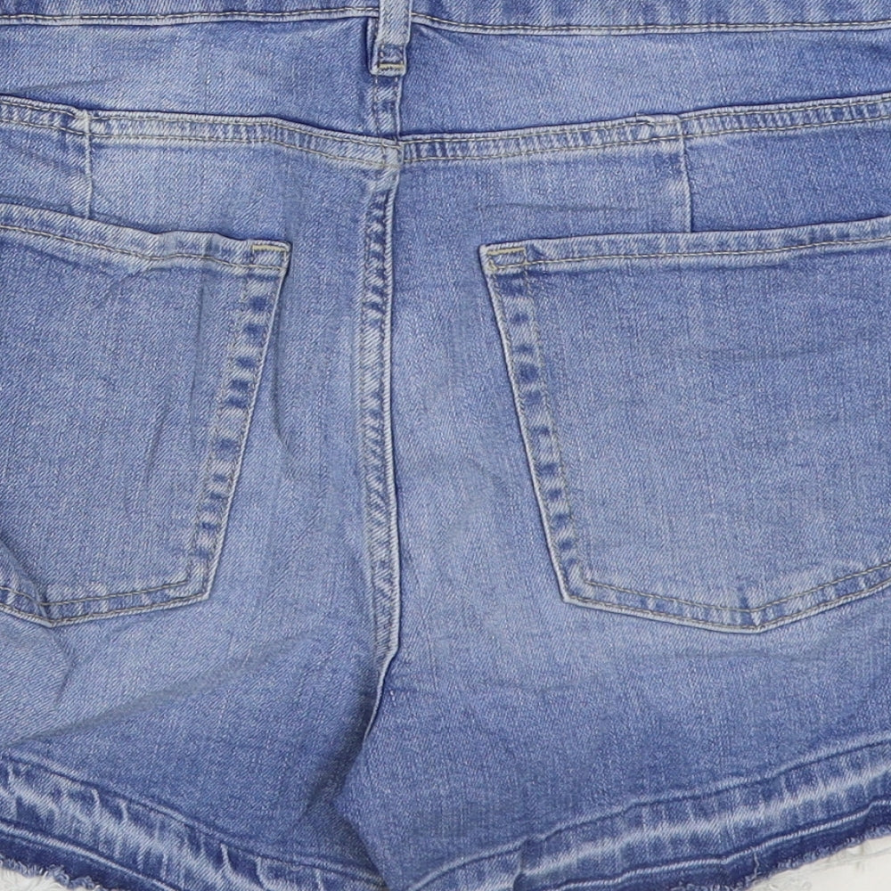 Marks and Spencer Womens Blue Floral Cotton Hot Pants Shorts Size 12 Regular Zip