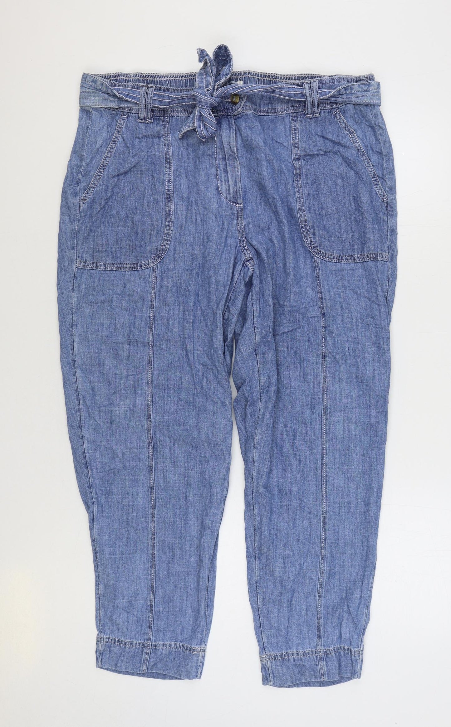 Per Una Womens Blue 100% Cotton Tapered Jeans Size 18 L28 in Regular Zip