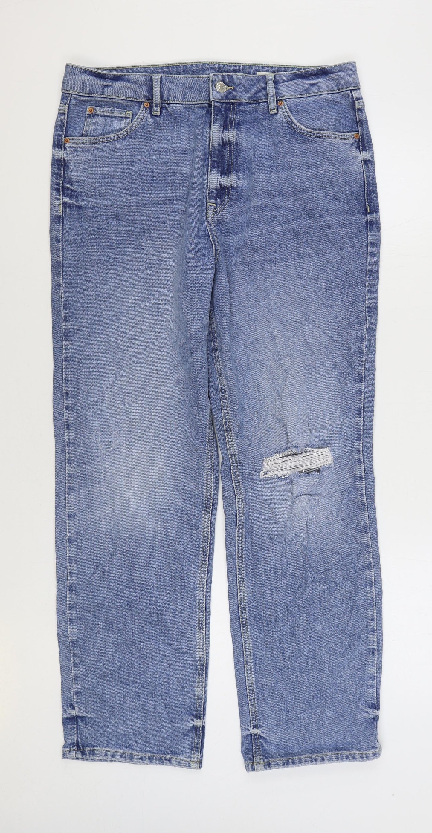 Marks and Spencer Womens Blue Cotton Straight Jeans Size 14 L29 in Regular Zip