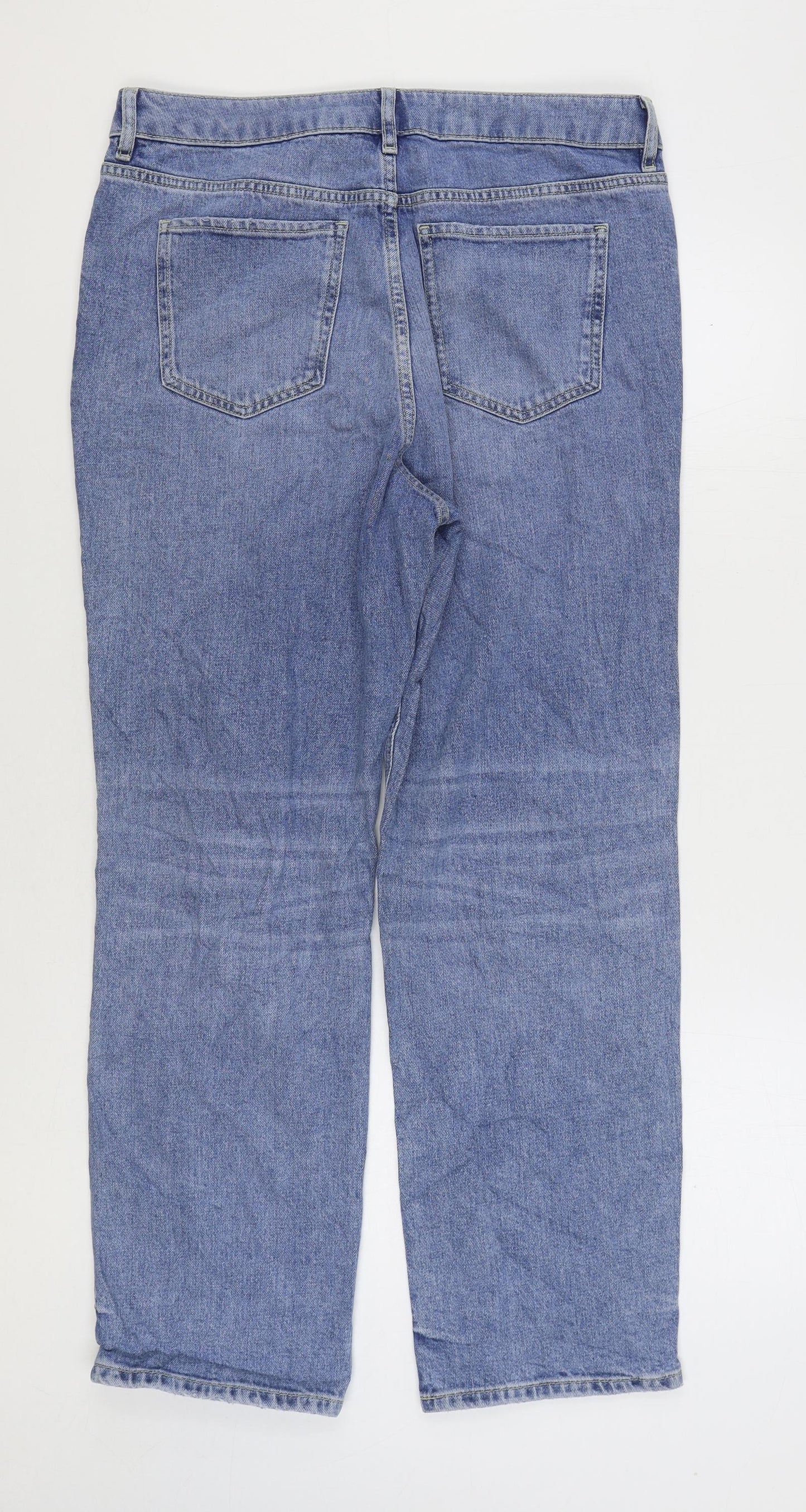 Marks and Spencer Womens Blue Cotton Straight Jeans Size 14 L29 in Regular Zip