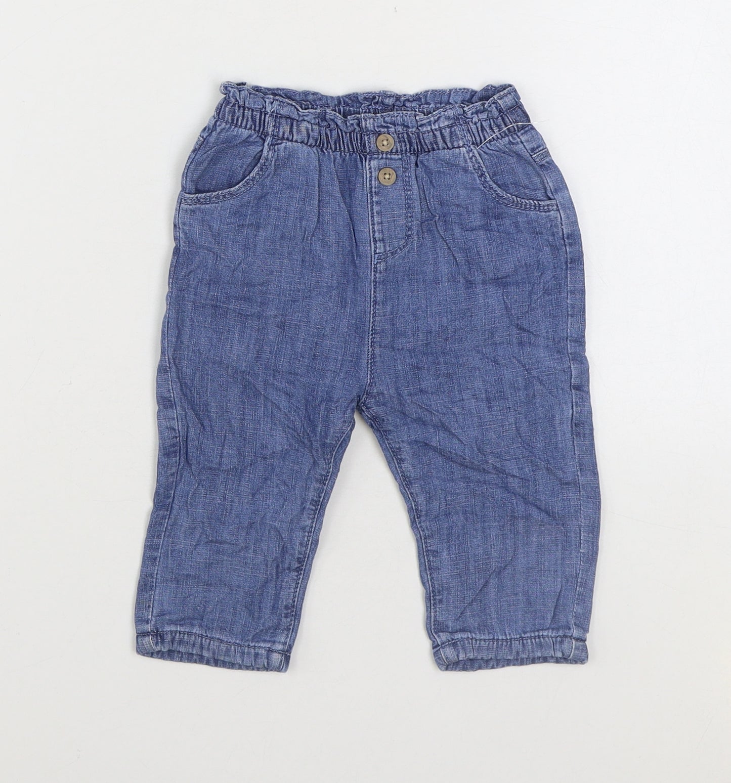 Marks and Spencer Girls Blue Cotton Jogger Jeans Size 9-12 Months Pullover