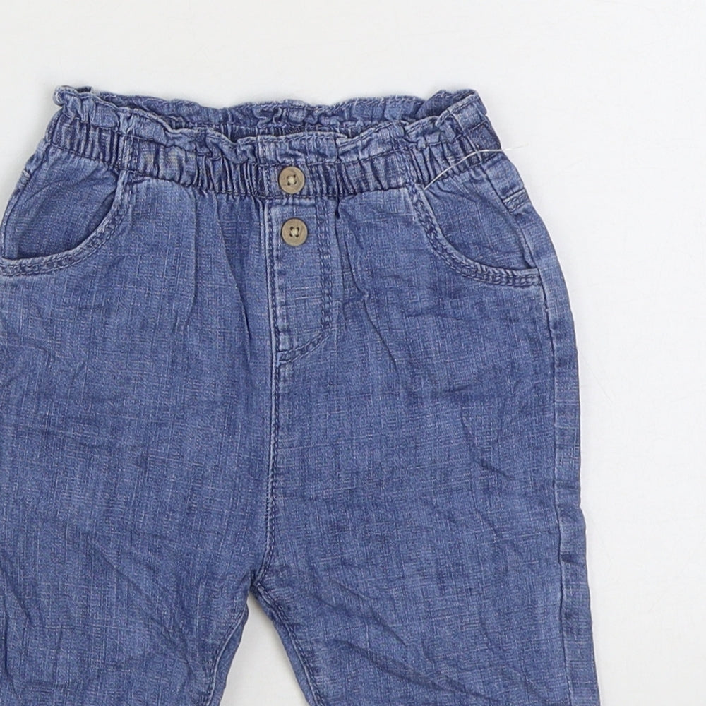 Marks and Spencer Girls Blue Cotton Jogger Jeans Size 9-12 Months Pullover