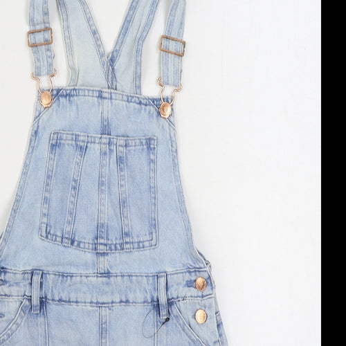 Marks and Spencer Girls Blue Cotton Pinafore/Dungaree Dress Size 8-9 Years Square Neck Buckle