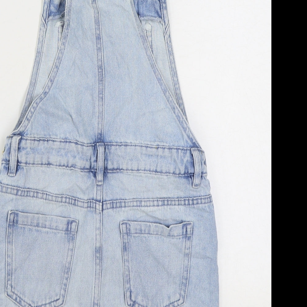 Marks and Spencer Girls Blue Cotton Pinafore/Dungaree Dress Size 8-9 Years Square Neck Buckle