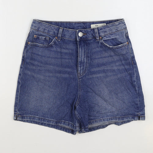 Marks and Spencer Womens Blue Cotton Mom Shorts Size 10 Regular Zip