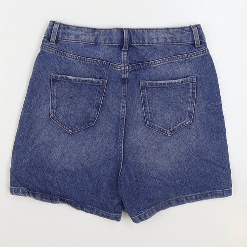 Marks and Spencer Womens Blue Cotton Mom Shorts Size 10 Regular Zip