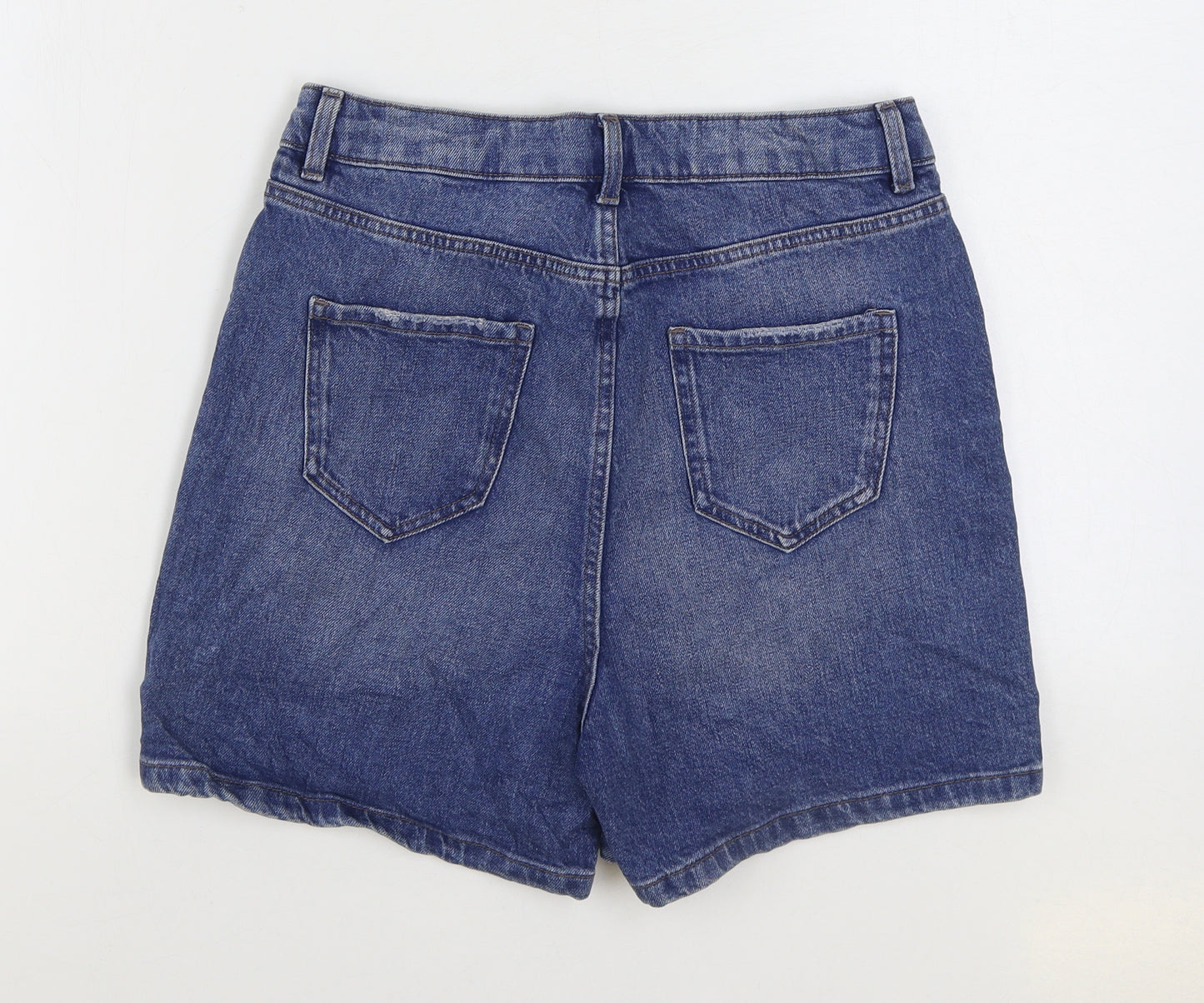 Marks and Spencer Womens Blue Cotton Mom Shorts Size 10 Regular Zip