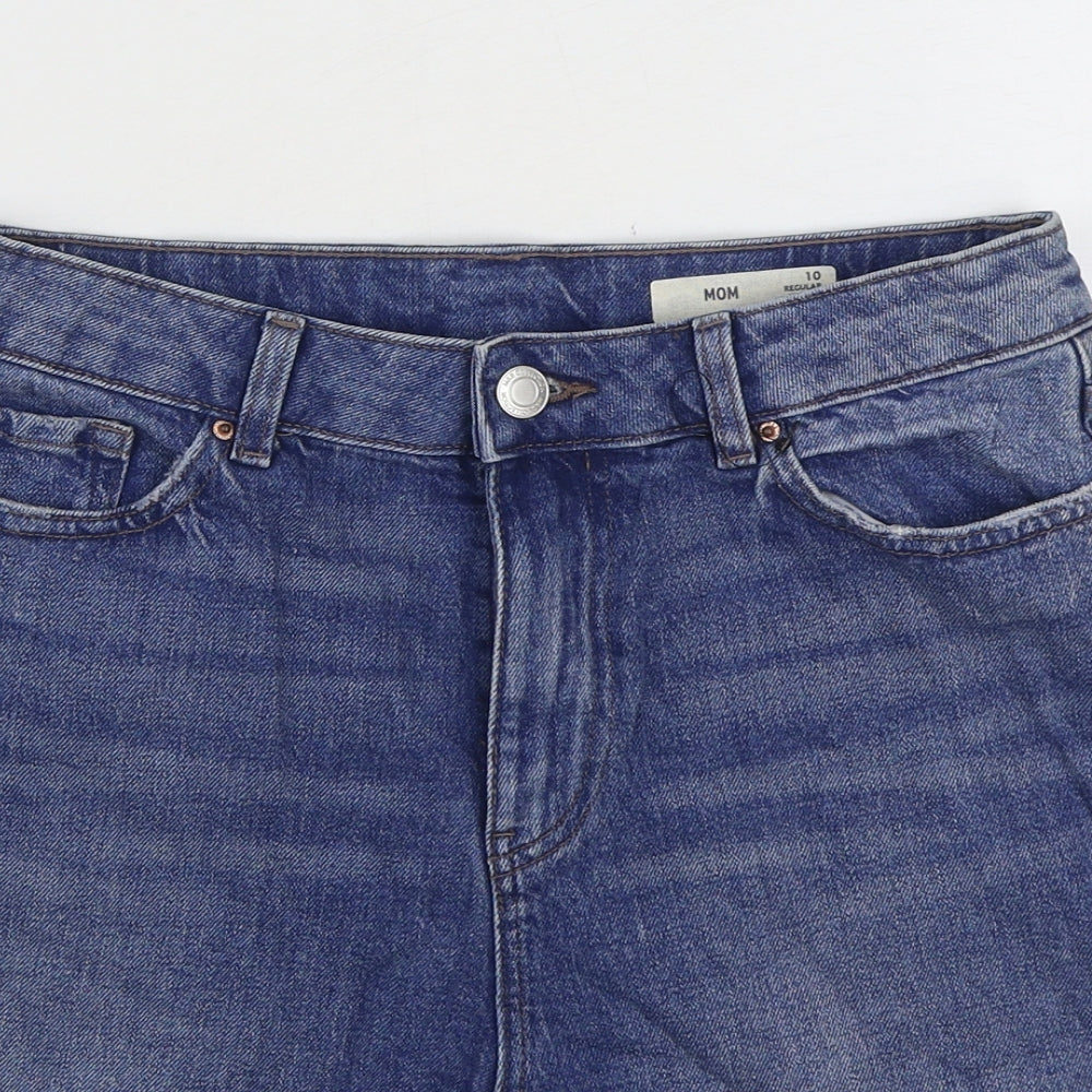 Marks and Spencer Womens Blue Cotton Mom Shorts Size 10 Regular Zip