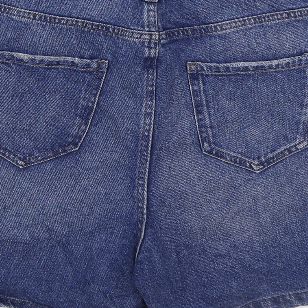 Marks and Spencer Womens Blue Cotton Mom Shorts Size 10 Regular Zip