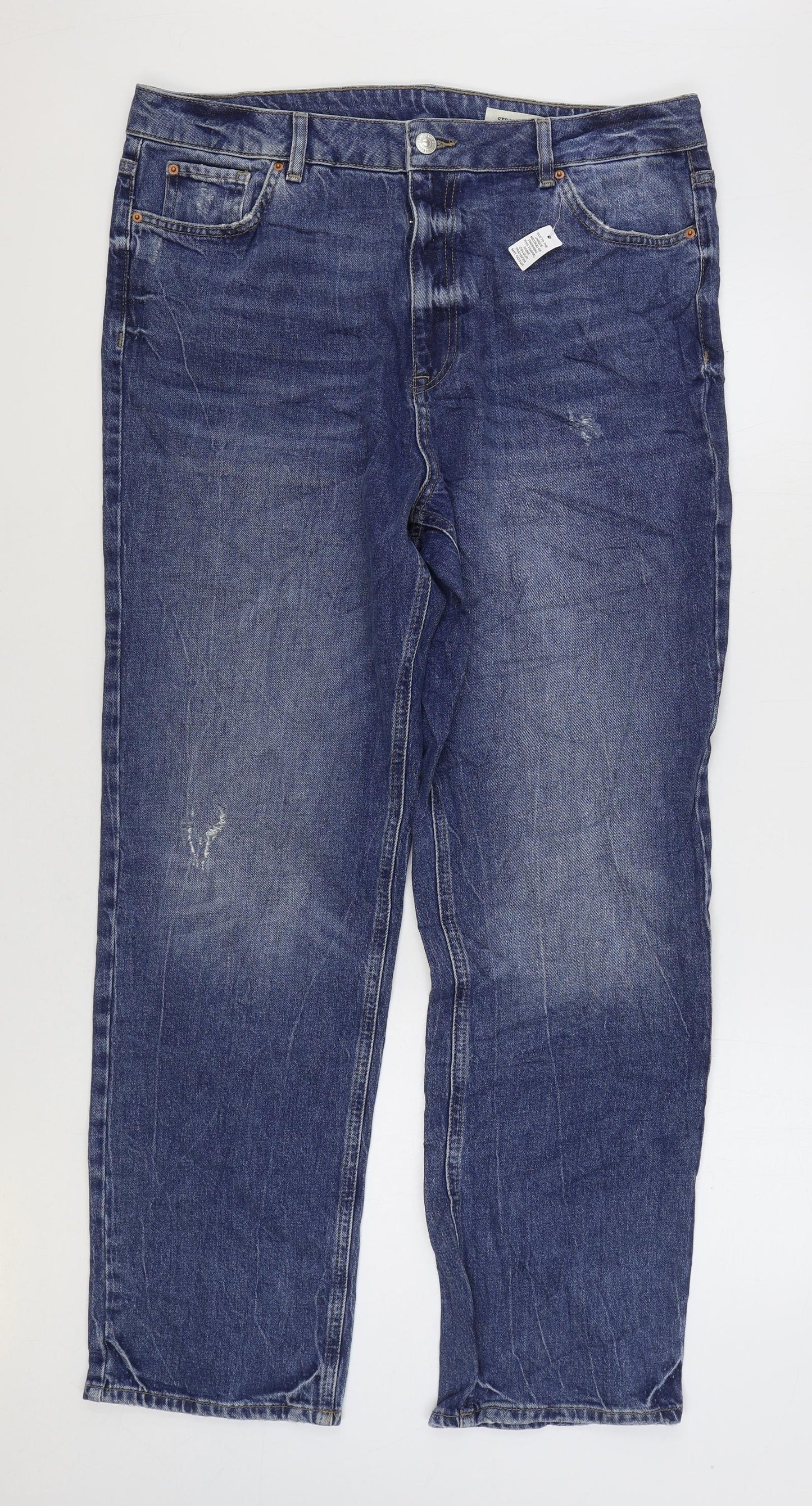 Marks and Spencer Womens Blue Cotton Straight Jeans Size 16 L30 in Regular Zip