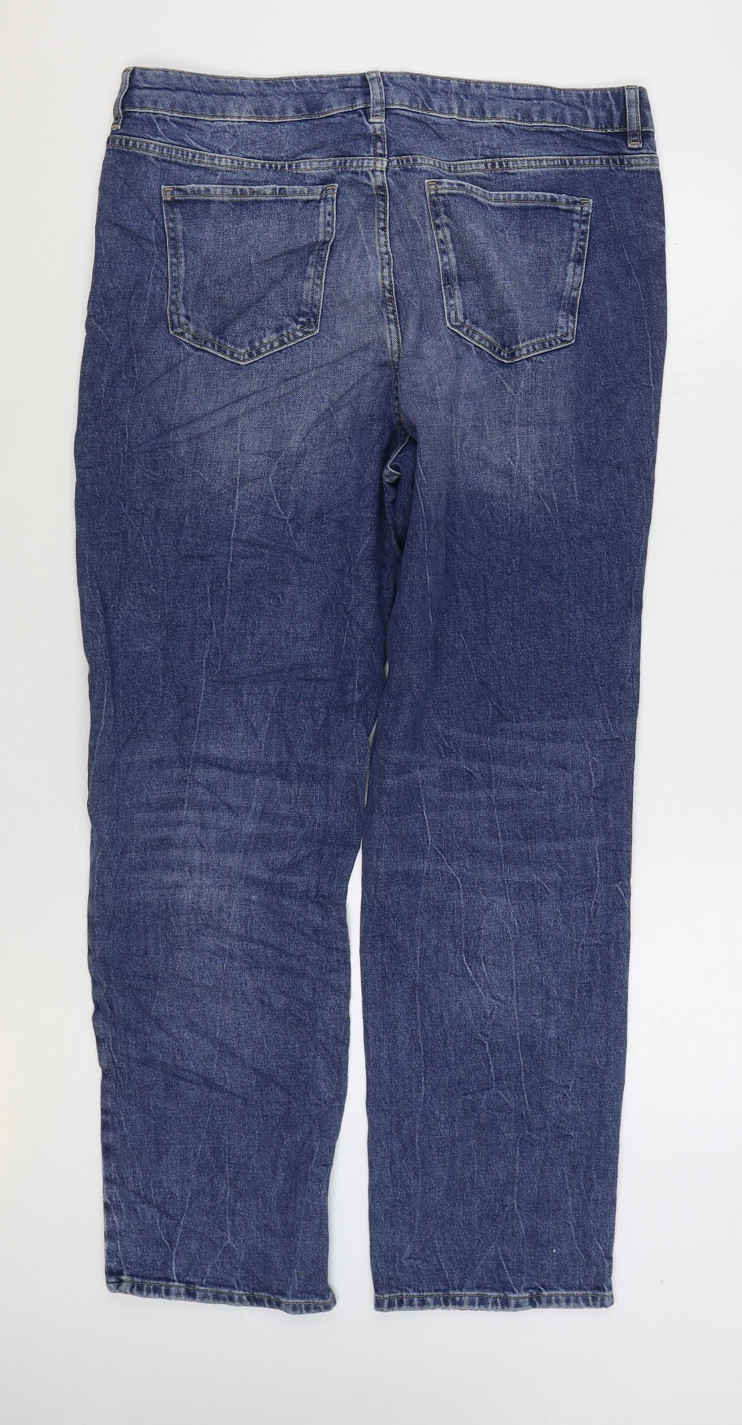 Marks and Spencer Womens Blue Cotton Straight Jeans Size 16 L30 in Regular Zip