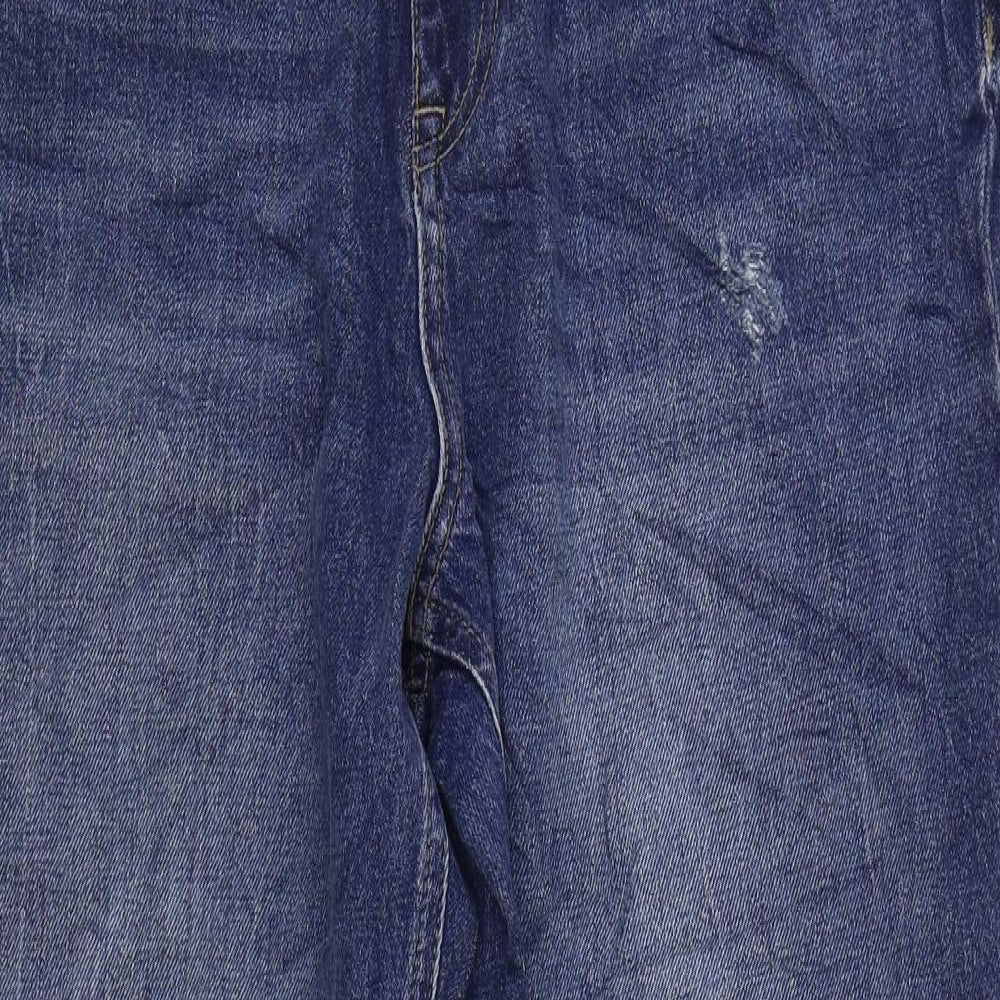 Marks and Spencer Womens Blue Cotton Straight Jeans Size 16 L30 in Regular Zip