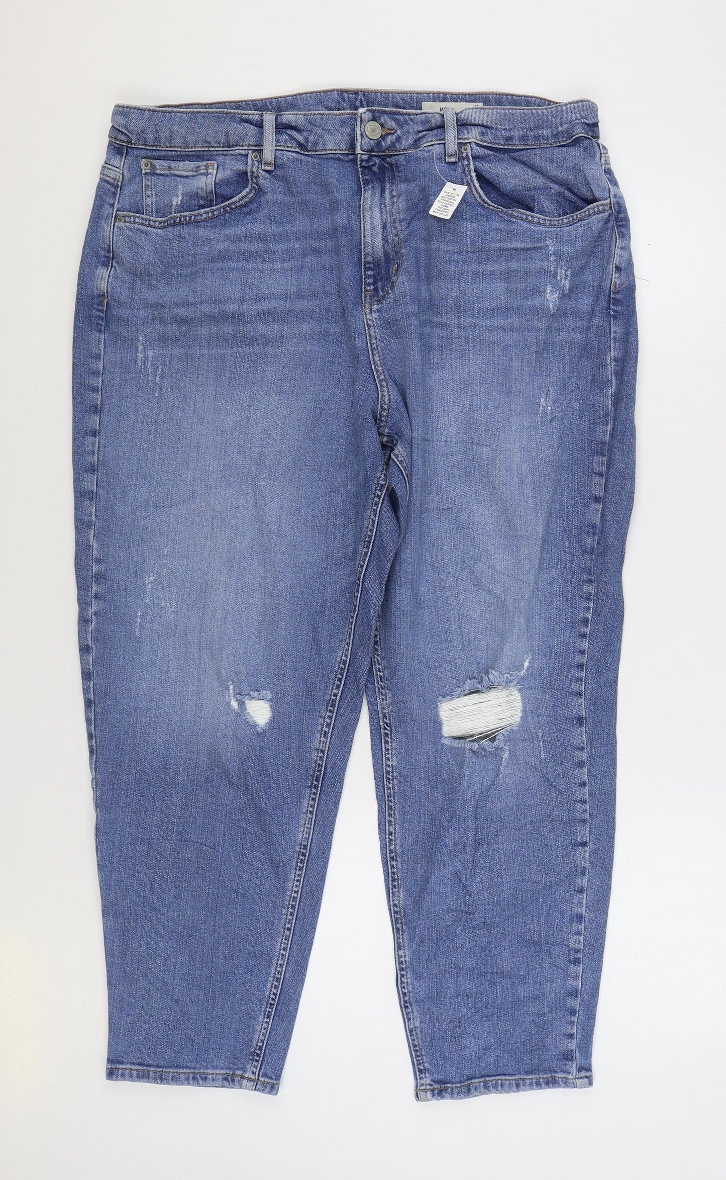 Marks and Spencer Womens Blue Cotton Mom Jeans Size 18 L27 in Regular Zip