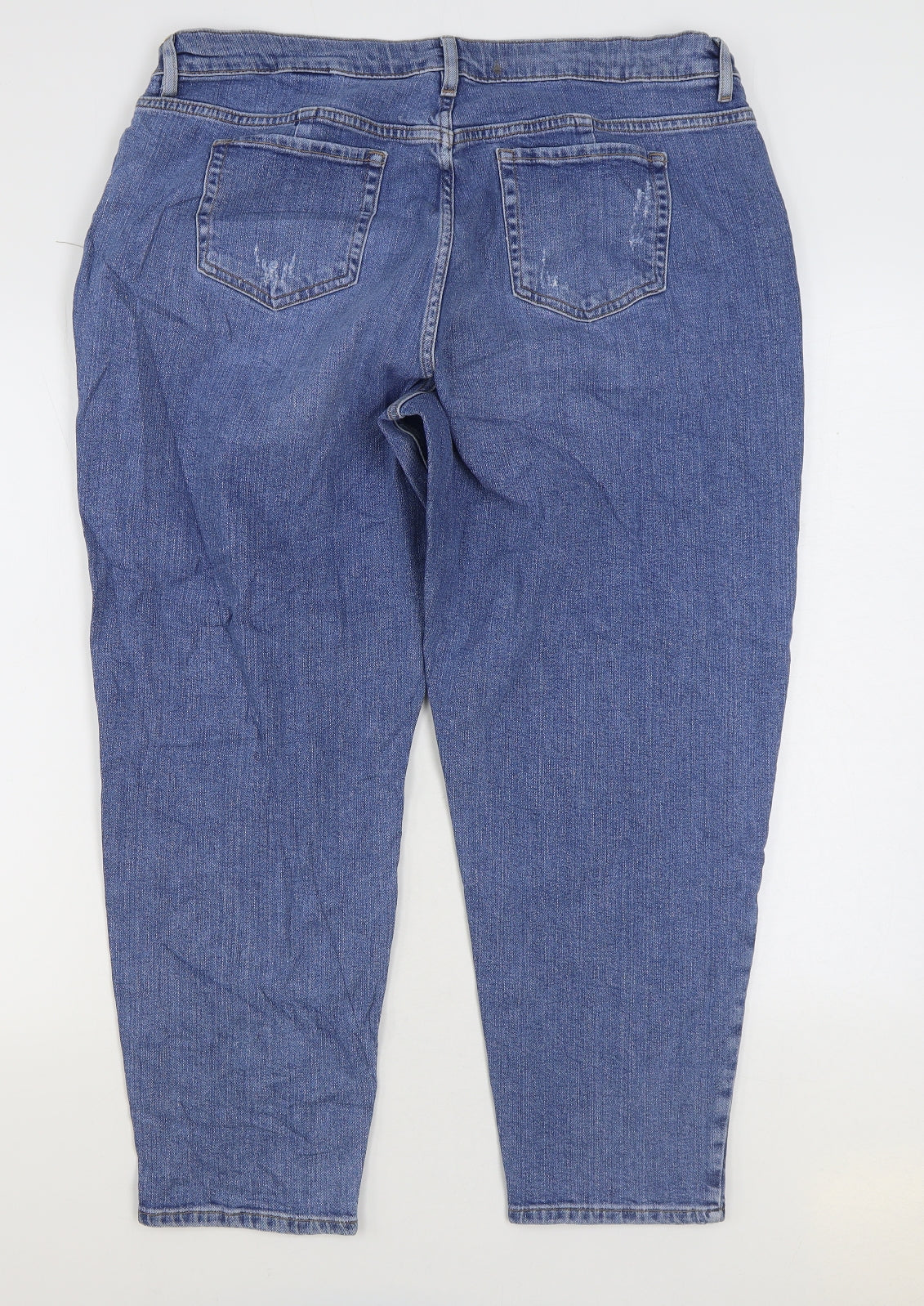 Marks and Spencer Womens Blue Cotton Mom Jeans Size 18 L27 in Regular Zip