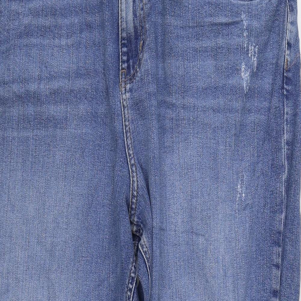 Marks and Spencer Womens Blue Cotton Mom Jeans Size 18 L27 in Regular Zip