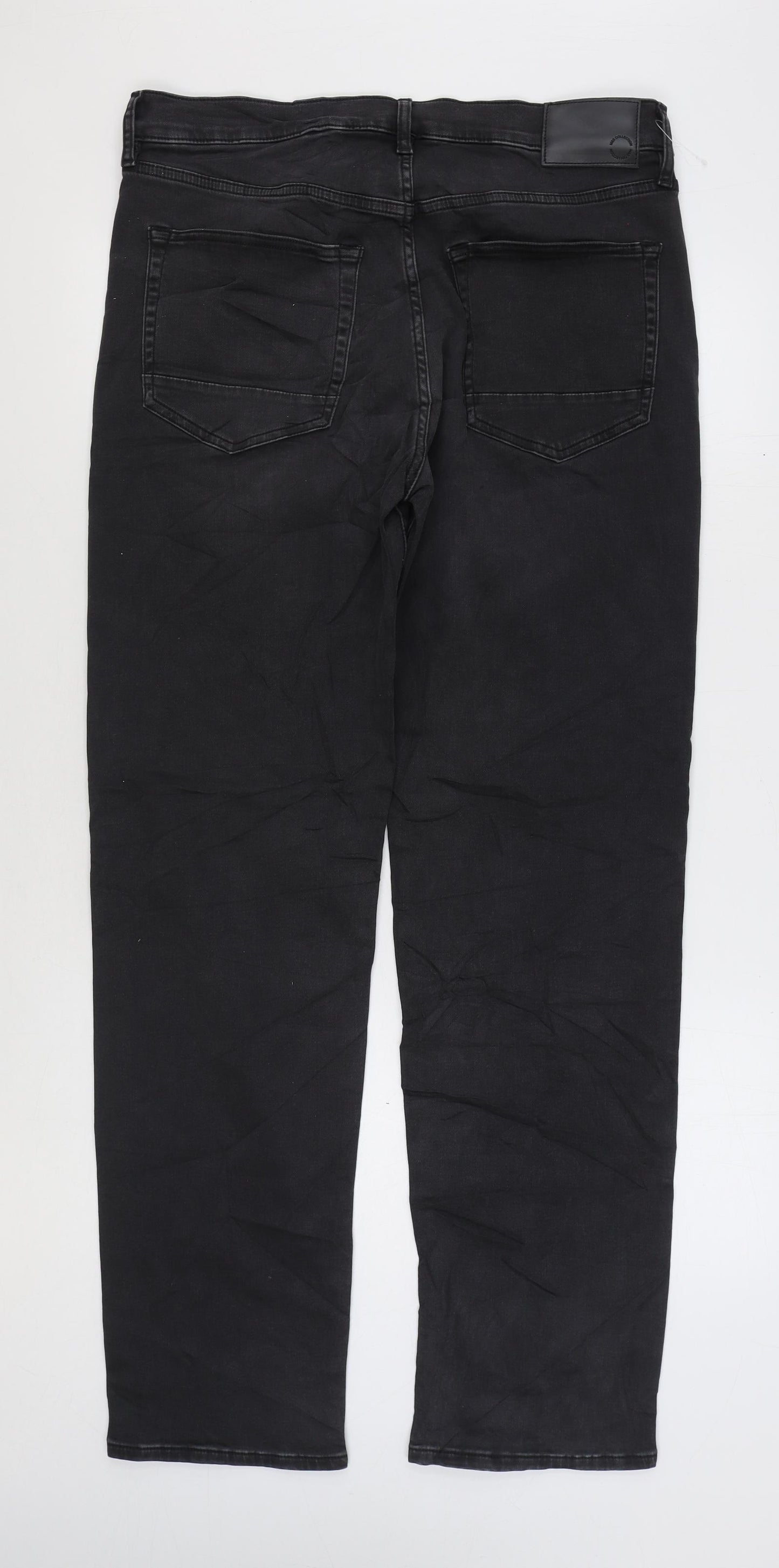Marks and Spencer Mens Black Cotton Straight Jeans Size 36 in L33 in Regular Zip