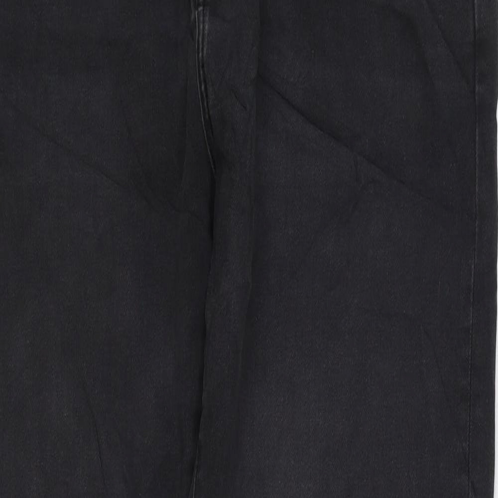 Marks and Spencer Mens Black Cotton Straight Jeans Size 36 in L33 in Regular Zip