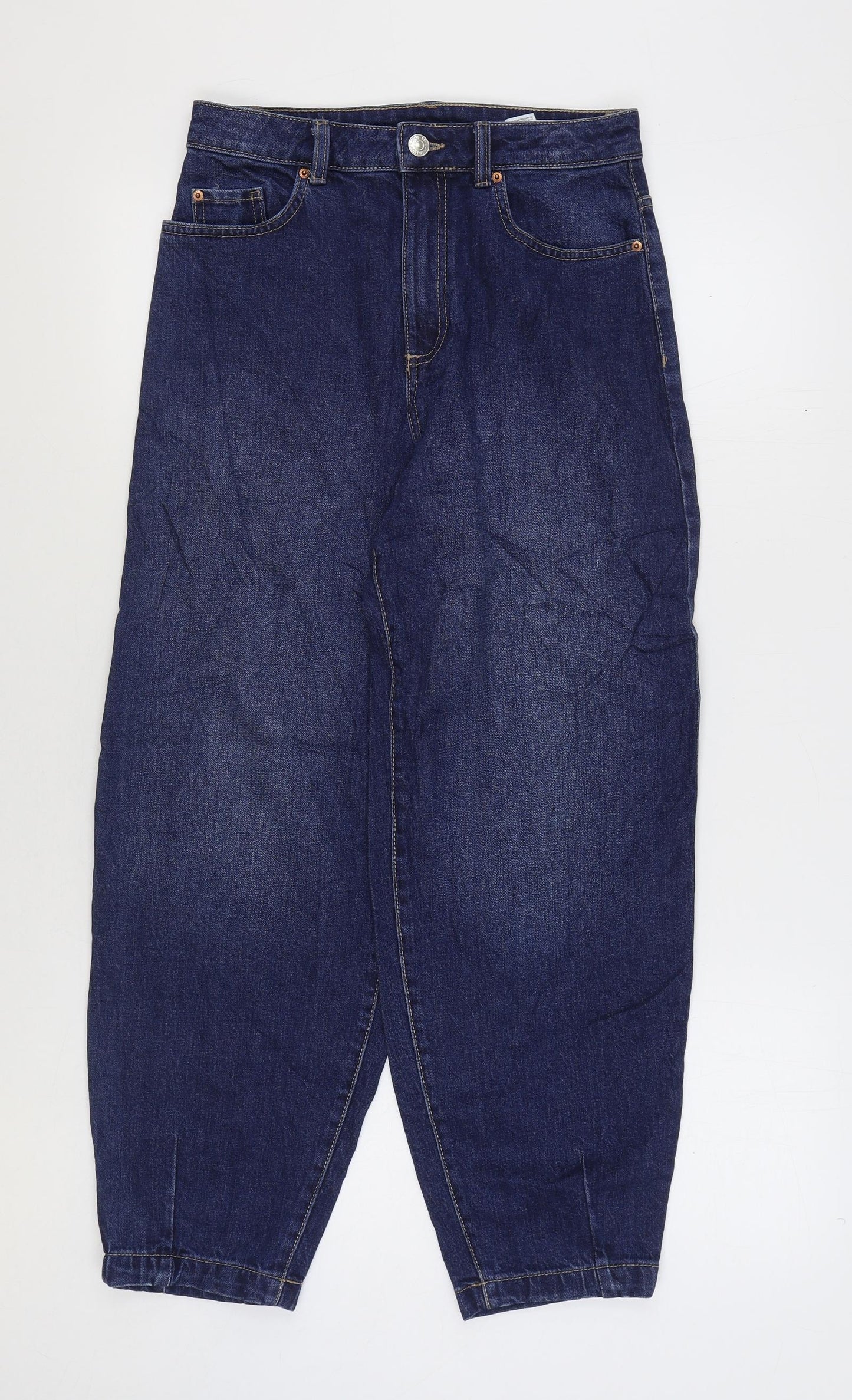 Marks and Spencer Womens Blue Cotton Straight Jeans Size 8 L27 in Regular Zip