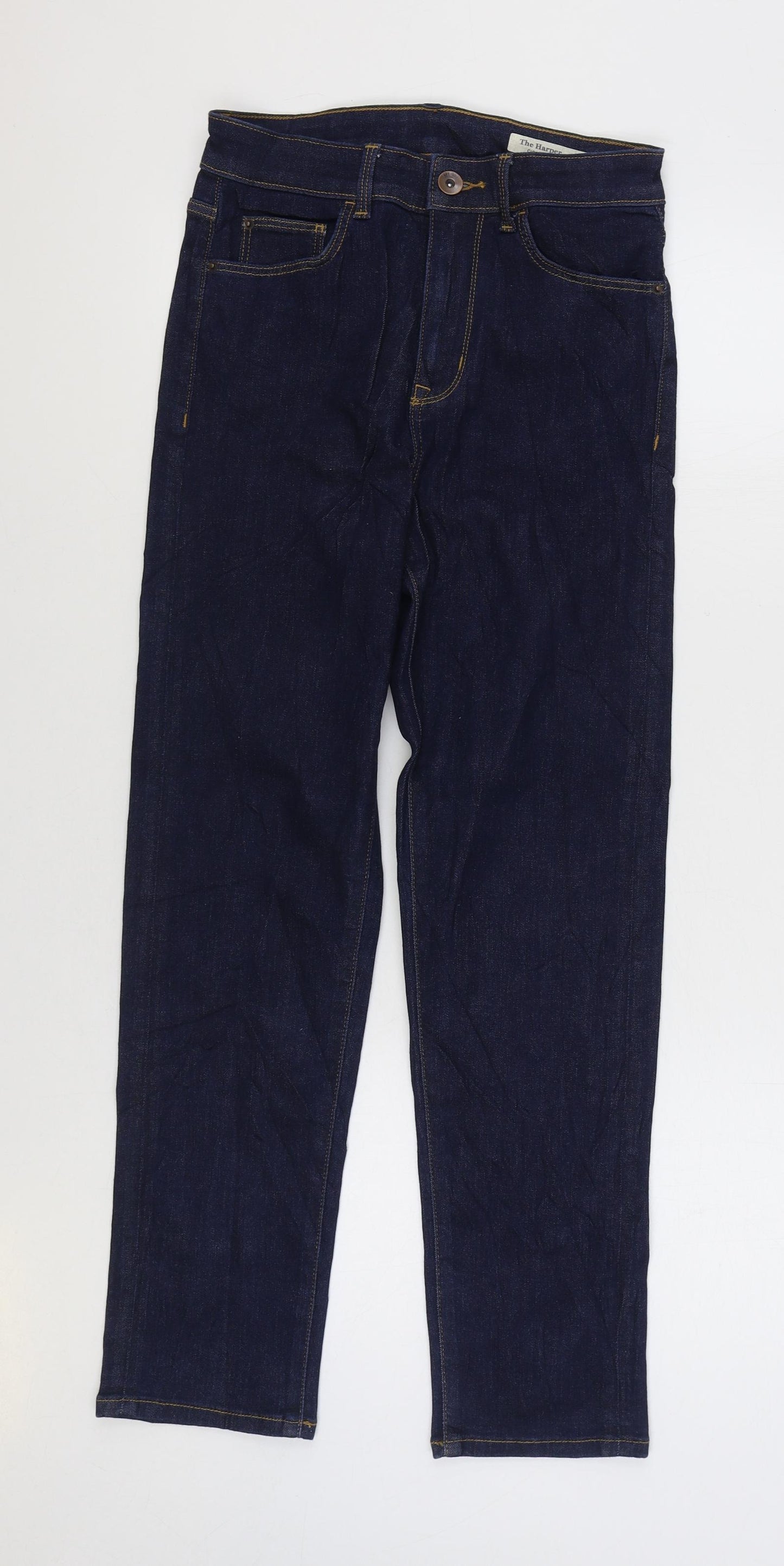 Marks and Spencer Womens Blue Cotton Straight Jeans Size 8 L28 in Regular Zip