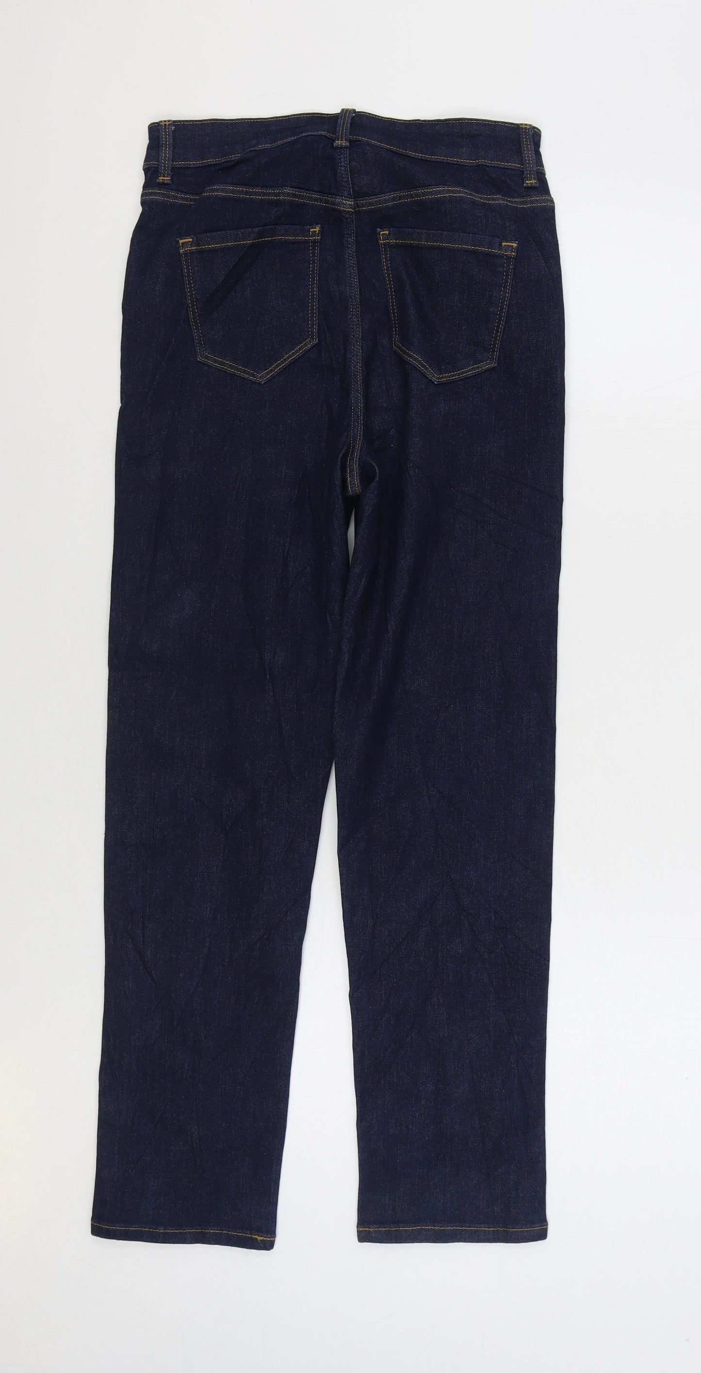 Marks and Spencer Womens Blue Cotton Straight Jeans Size 8 L28 in Regular Zip