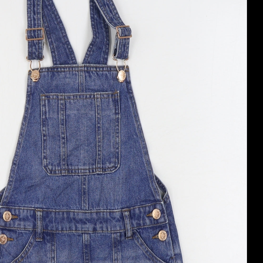 Marks and Spencer Girls Blue Cotton Pinafore/Dungaree Dress Size 9-10 Years Square Neck Buckle