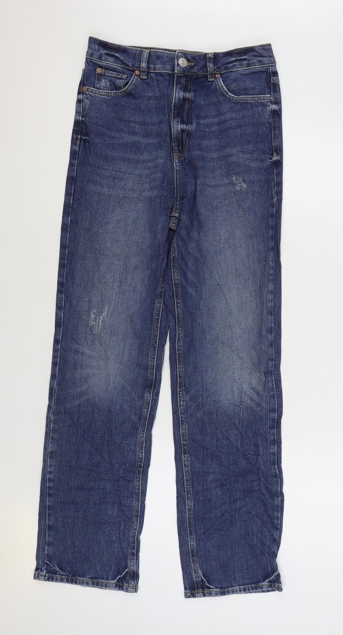 Marks and Spencer Womens Blue Cotton Straight Jeans Size 10 L30 in Regular Zip