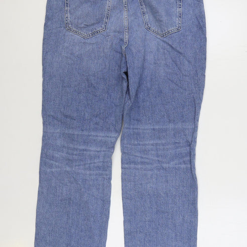 Marks and Spencer Womens Blue Cotton Straight Jeans Size 14 L28 in Regular Zip