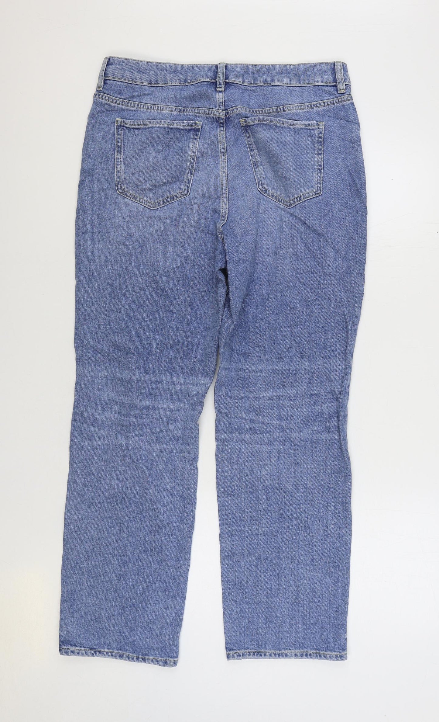 Marks and Spencer Womens Blue Cotton Straight Jeans Size 14 L28 in Regular Zip