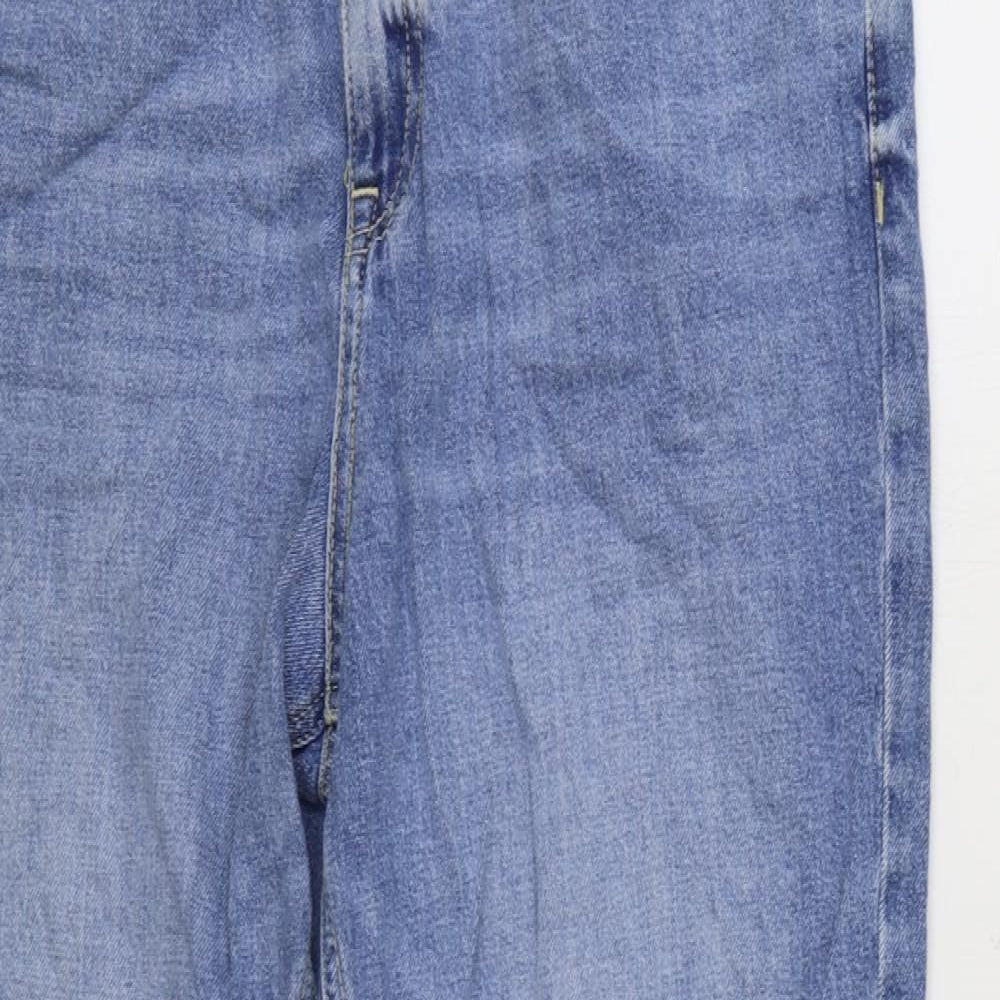Marks and Spencer Womens Blue Cotton Straight Jeans Size 14 L28 in Regular Zip