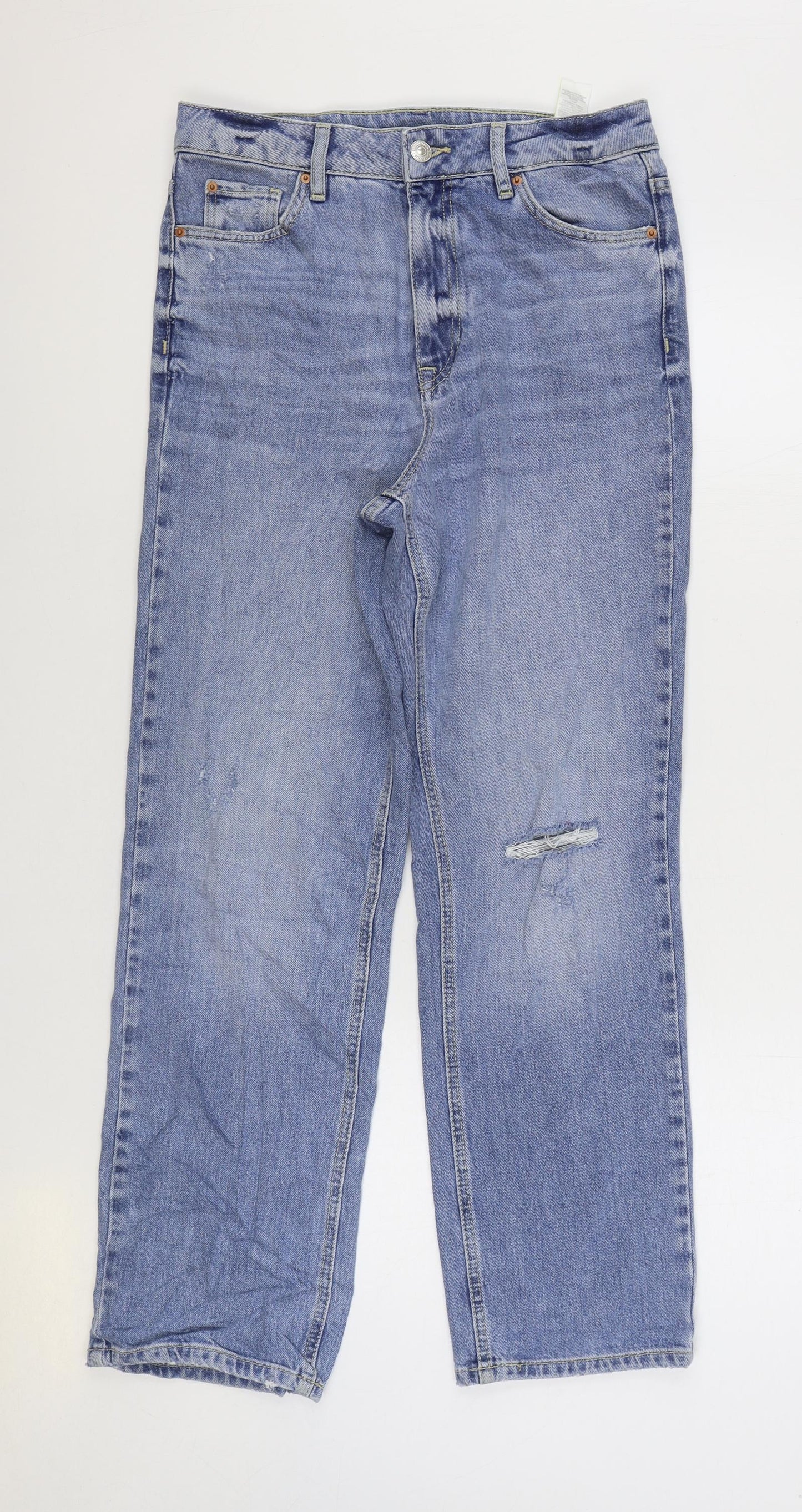 Marks and Spencer Womens Blue Cotton Straight Jeans Size 10 L29 in Regular Zip