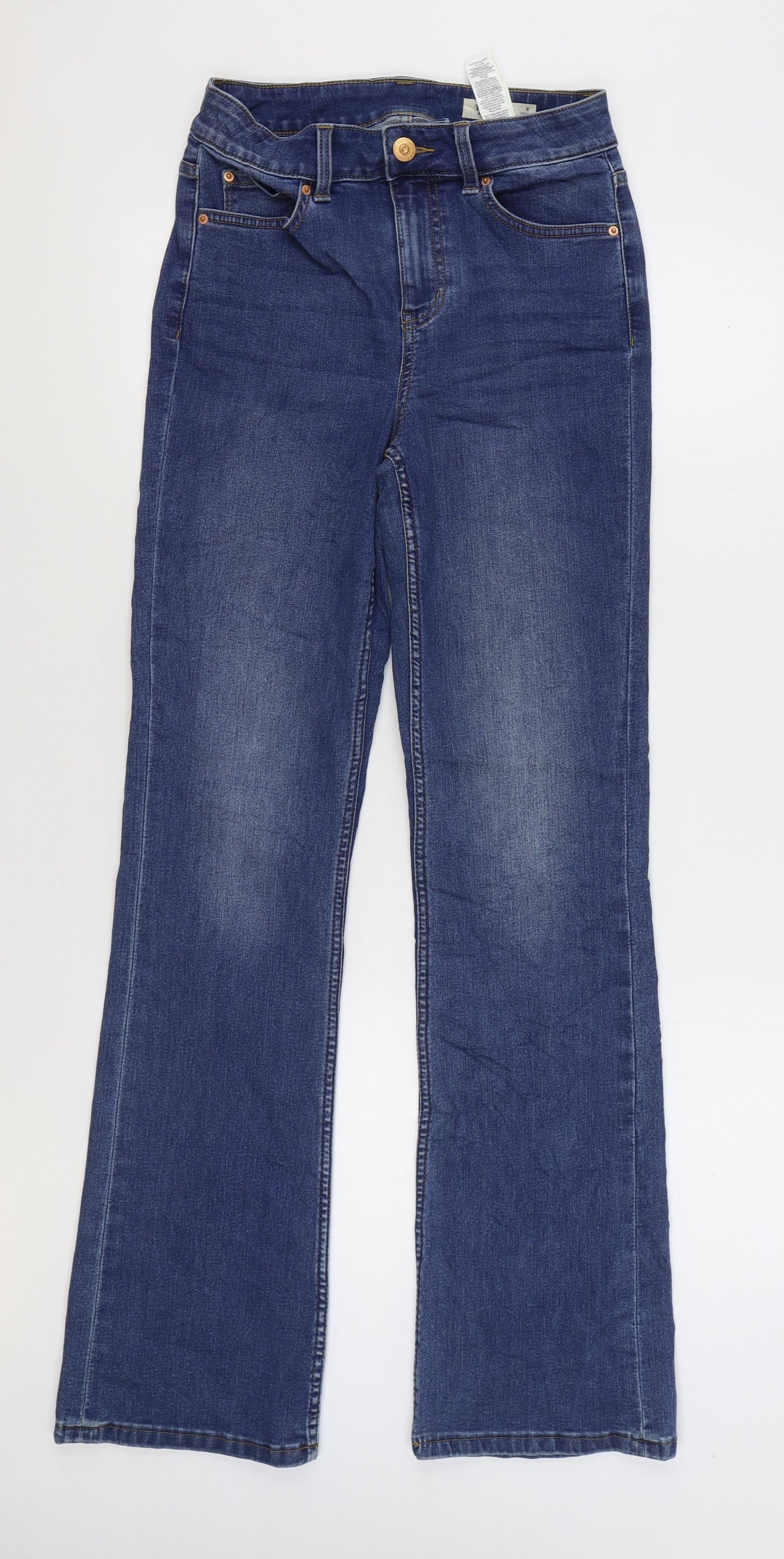 Marks and Spencer Womens Blue Cotton Bootcut Jeans Size 8 L32 in Regular Zip