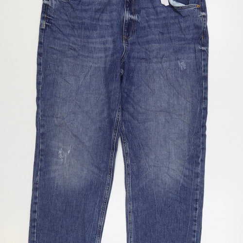 Marks and Spencer Womens Blue Cotton Straight Jeans Size 18 L28 in Regular Zip
